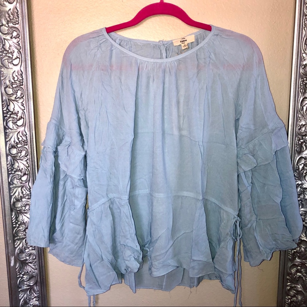 Flowy Blue Bell Sleeve Blouse - Picture 7 of 11